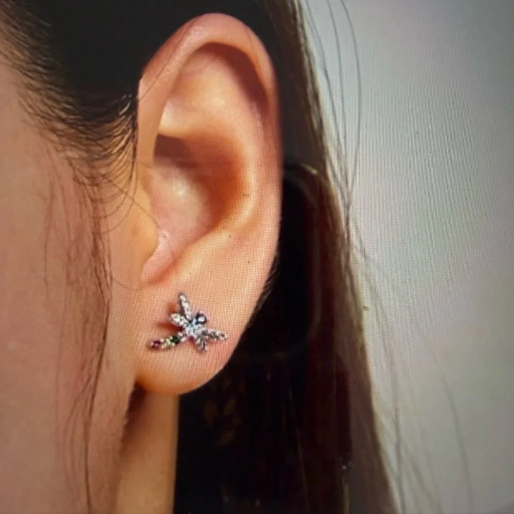 925 Sterling Silver Colorful Zircon Dragonfly Earrings